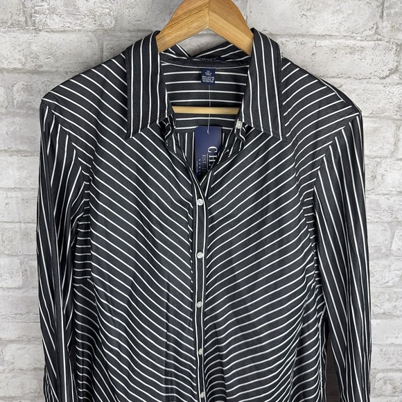 NEW CHAPS Button Up Top Cotton Blouse Long Sleeve Black White Womens Size 1X - Picture 1 of 15
